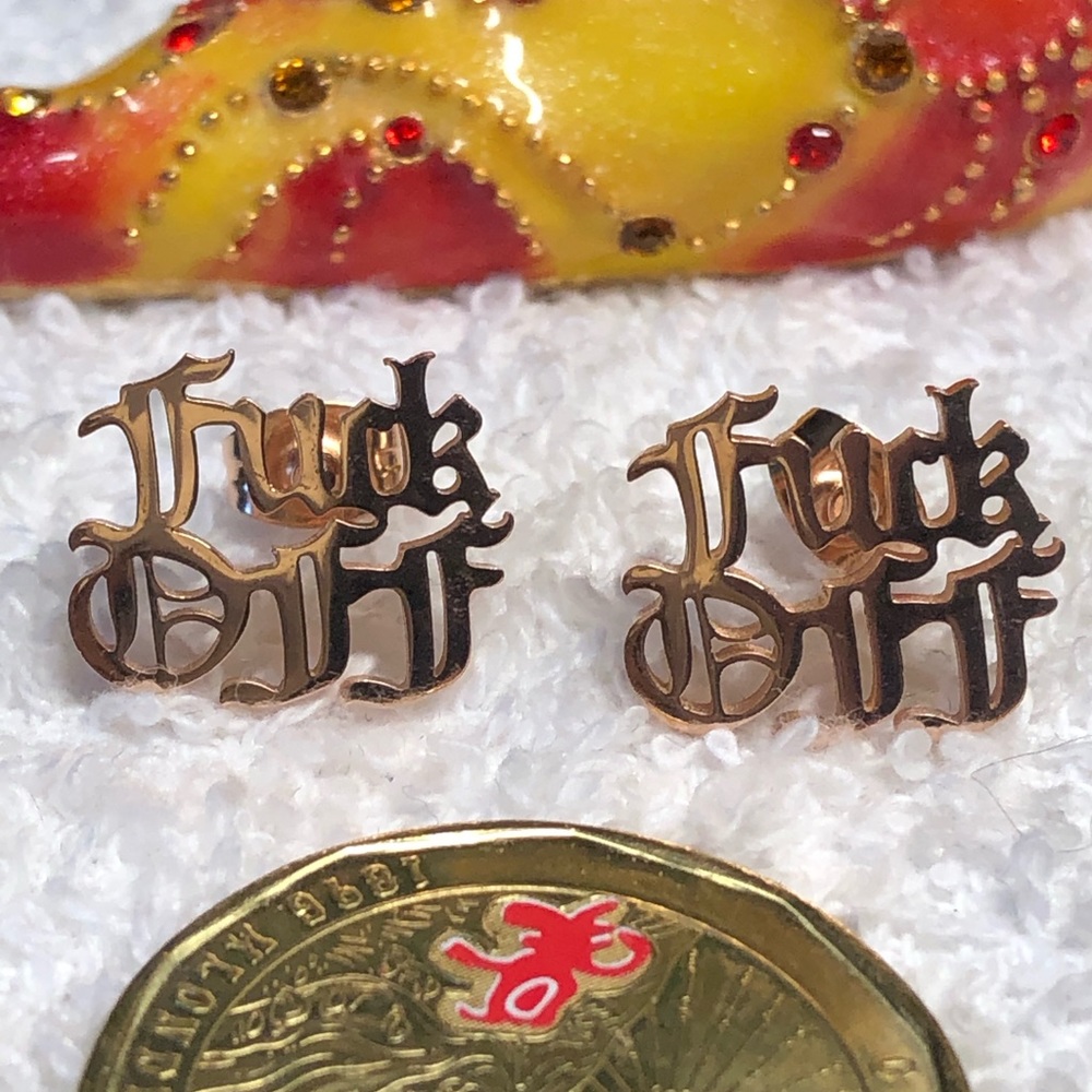 2/20 RUDE STAINLESS earrings, fun earrings-Brand new steel-pink GOLD